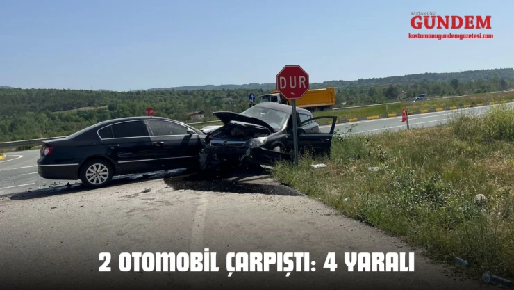 2 Otomobil Çarpıştı: 4 Yaralı