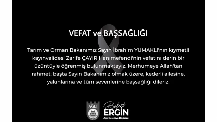 Ağlı Belediye Başkanı Bülent Ergin'den Başsağlığı Mesajı