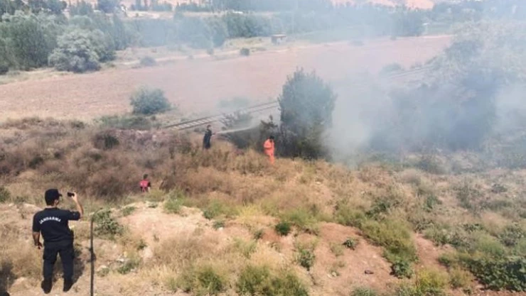 Arazide çıkan yangın söndürüldü