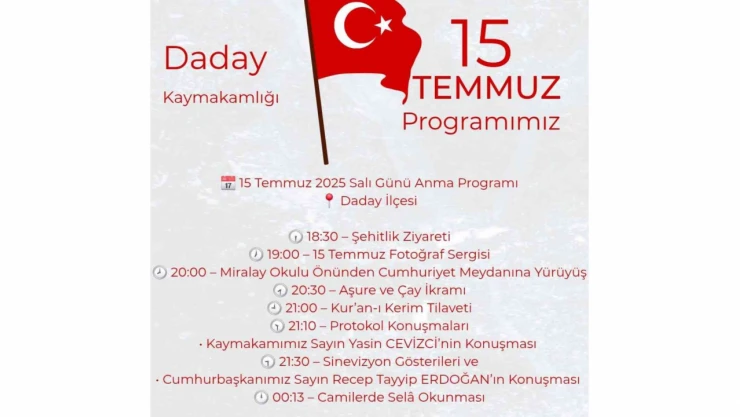 Daday'da 15 Temmuz Anma Programı Belli Oldu