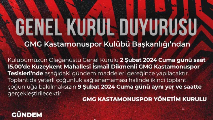 GMG Kastamonuspor Olağanüstü Genel Kurula Gidiyor