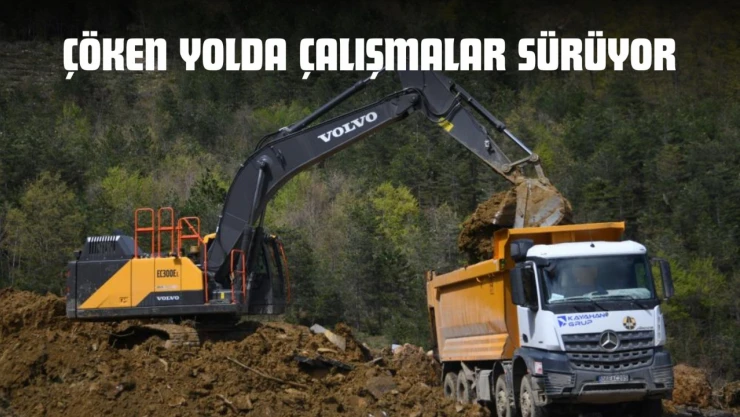 Heyelanda Çöken Yolda Çalışmalar Sürüyor