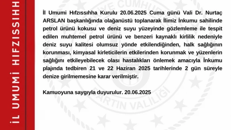 İnkumu'nda Hafta Sonunda Denize Girmek Yasaklandı