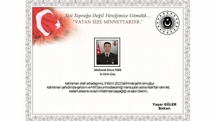 MSB Pençe-Kilit bölgesinde bir askerin şehit olduğunu açıkladı