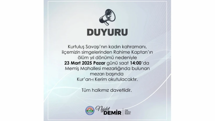 Rahime Kaptan Anılacak