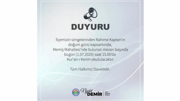 Rahime Kaptan İçin Kur'an-ı Kerim Okutulacak