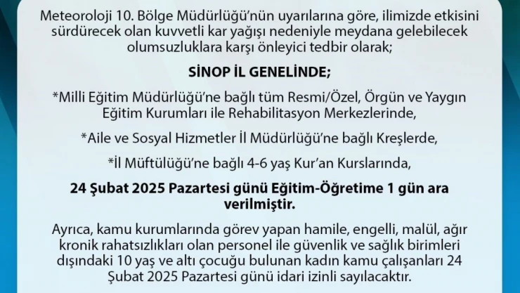 Sinop'ta Eğitime Kar Engeli