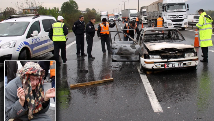 TEM'de otomobil alev topuna döndü