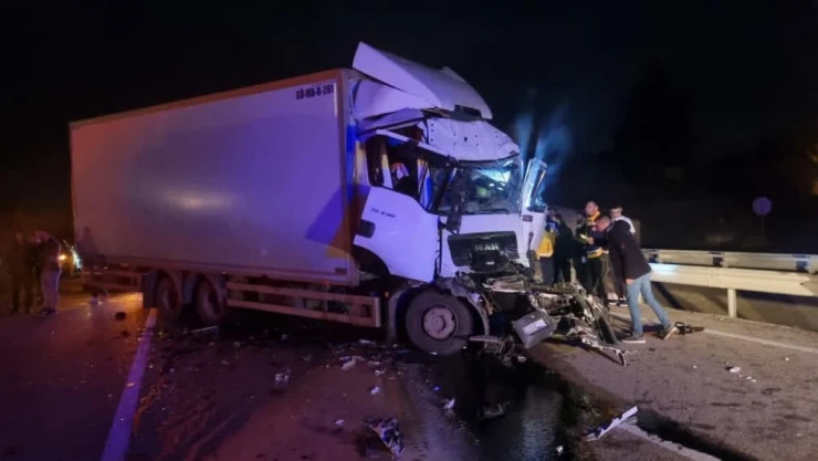 Tırın Dorsesine Çarpan Kamyonun Sürücüsü Yaralandı