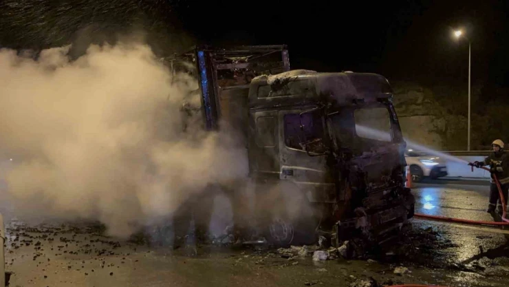 Ukrayna'dan Irak'a Kömür Taşıyan Tır Alev Alev Yandı