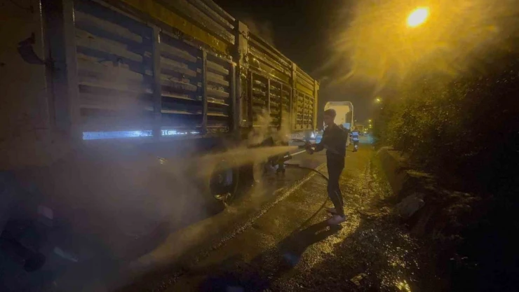 Zonguldak'ta Tırın Lastikleri Alev Aldı