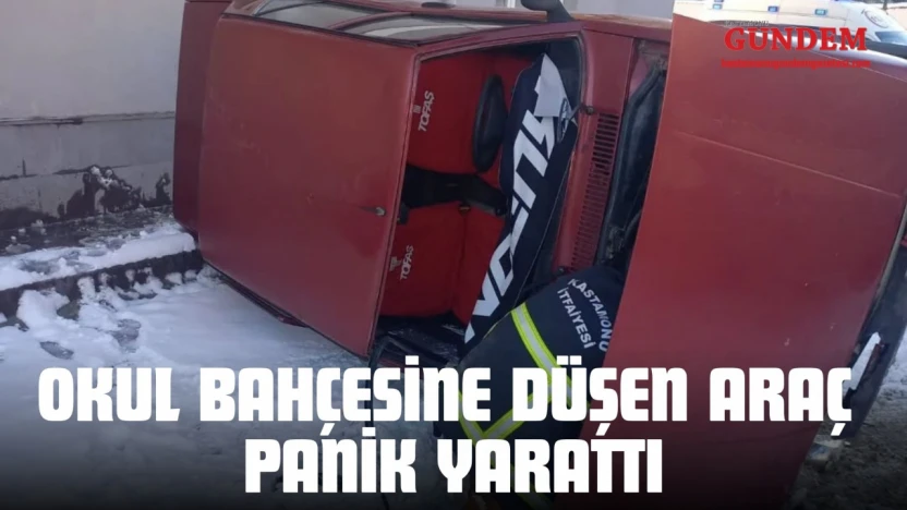 Okul Bahçesine Düşen Araç Panik Yarattı
