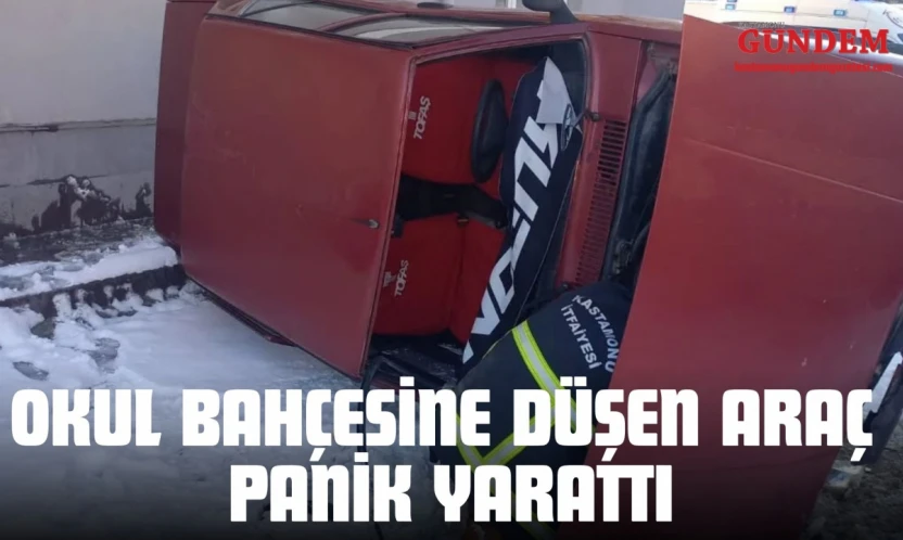 Okul Bahçesine Düşen Araç Panik Yarattı